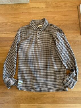 Tracksmith Men's Long-Sleeve Polo Shirt in Brown & Black